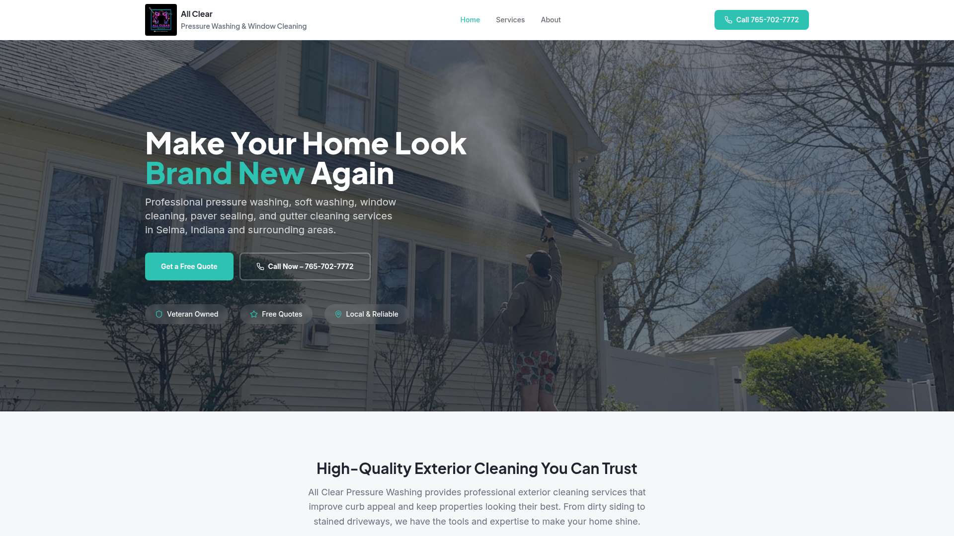 All Clear Pressure Washing website preview