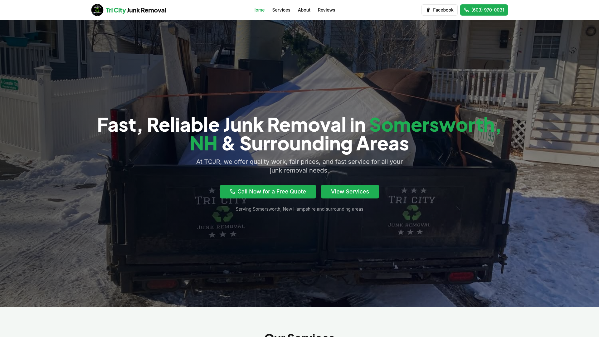Tri City Junk Removal NH website preview